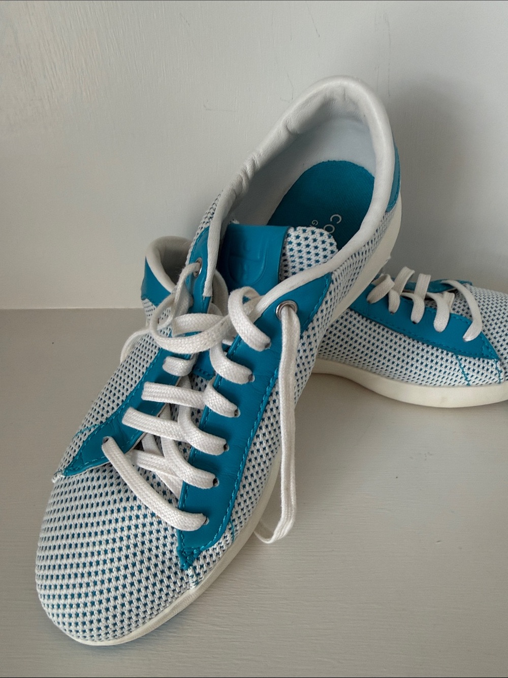 Cole Haan Teal and White Mesh Lace-Up Sneakers
